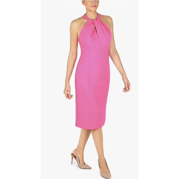 NWT Julia Jordan Twist Halter Neck Sleeveless Stretch Crepe Sheath Dress - 14 - Picture 3 of 9